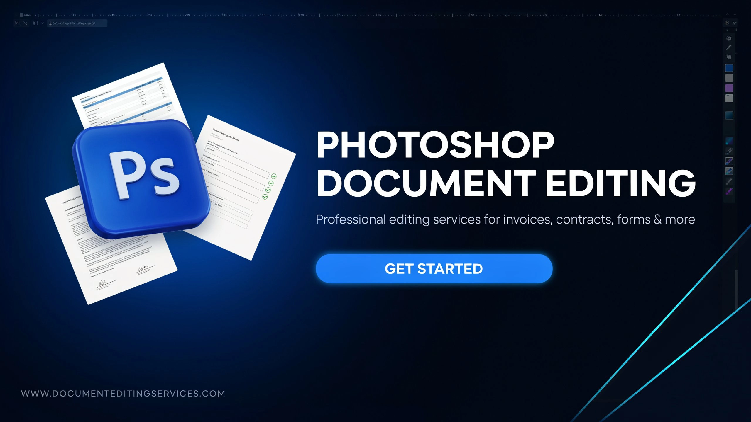 Professional editing of document designs, images, layouts and visual elements using Photoshop-based workflows.